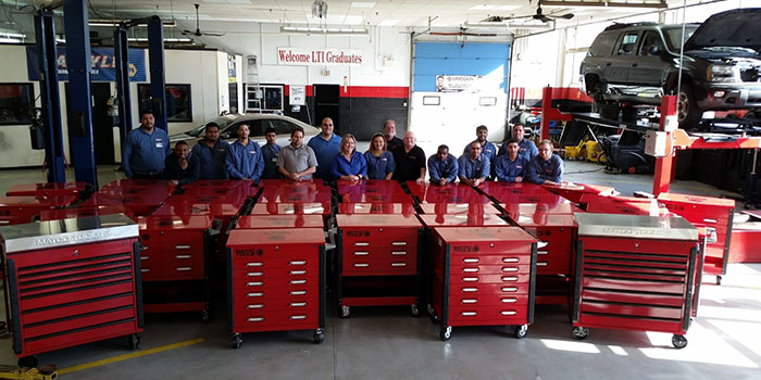 Students in Lincoln Tech's Automotive Technology Program at the Philadelphia, PA, campus proudly display the school's new Matco tool boxes. 