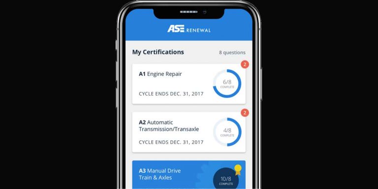 ASE Renewal App Screen